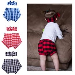 2Pcs kids Shorts Newborn Baby Grid Pants Infant Panties Baby PP Bottoms Girls Bloomers Headbands Toddler Shorts
