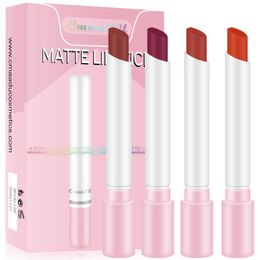 Newest CmaaDu 4pcs Lipstick Set Nude Long Lasting Waterproof Matt Lipstick Tube Creative Red Lips Makeup