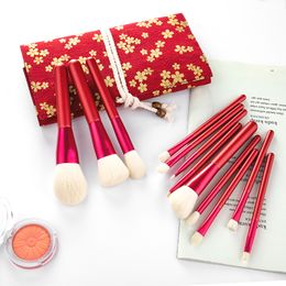 12pcs Red Soft Makeup Brushes Set with Bag Wood Foundation Eyebrow Lip Powder Blush Eyeshadow Face Make Up Brush Kit Cosmetic Tools Beauty