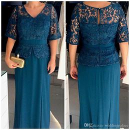 Modest Chiffon 2020 Mother Of The Bride Dresses Lace Half Sleeve V-Neck Formal Dress Groom Mother Evening Wear For Prom Party Dress