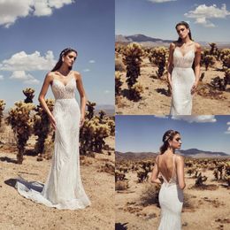 2020 Glamorous Mermaid Wedding Dresses Spaghetti Sleeveless Backless Beadings Tulle Wedding Dresses Court Train Bridal Gowns