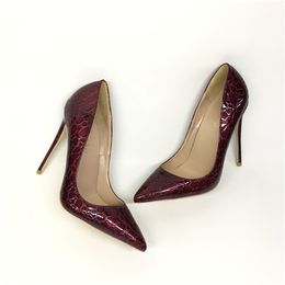 New wine-red alligator fine-heeled pointed high-heeled shoes 12CM super high-heeled fashionable shallow temperament single shoes custom-made