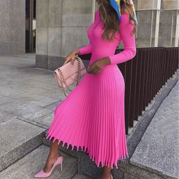 Women's dress Pleated Design Sweater Party Dress Elegant Women Winter Dresses Autumn Pink Knitted Vestido Female Sexy Plus Size Warm