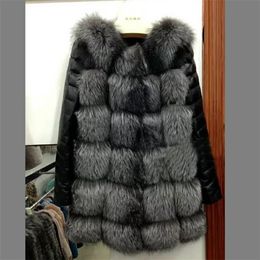 Fashion- Faux fur coat coat Slim leather jacket women's 2019 winter black long sleeve thick warm fur
