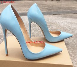 -Damen Designer-Schuhe Damen So Nice Kate 12cm / 10cm / 8cm Lackleder Blau Stilett-Absatz-Mode Brautschuhe Frauen-Pumpen
