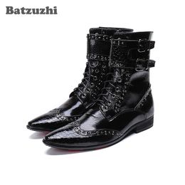 Batzuzhi Fashion Leather Boots Men Pointed Toe Military botas hombre Men Korean Black Dress Ankle Boots Male Buckles, Big US6-12