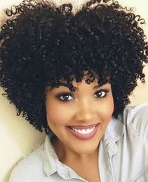 fashion style ladies brazilian Hair African American kinky curly wigs Simulation Human Hair afro short curly wig with bang in stoc