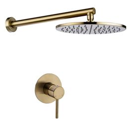 Brass Rainfall Shower Set Brush Gold or Black Wall Mounted Bathroom Shower Head and Cold Mixing Shower Tap 16-028284Z