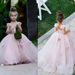 Light Pink Lovely Flower Girls Dresses Tiered Tulle Spaghetti Floor Length Girls Pageant Gowns Formal Girls Summer Dress For Wedding