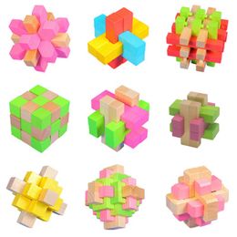 3D IQ Wooden Brain Puzzle toys Bamboo Interlocking Puzzles Game hole Ming lock Luban lock puzzle disassembly 3D lock 8 styles free shipping