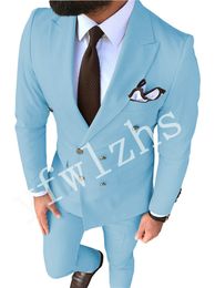 Newest Double-Breasted Groomsmen Peak Lapel Wedding Groom Tuxedos Men Suits Wedding/Prom/Dinner Man Blazer Jacket Tie Pants T73
