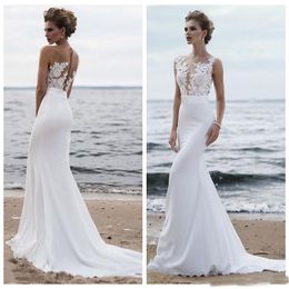 2019 Scoop Sleeveless Chiffon Wedding Dresses Illusion Bodice Vestidos de Novia Boho Beach Bridal Gown Customised