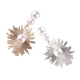 Wholesale-hot new fashion designer exaggerated vintage irregular geometry pearl metal pendant stud earrings for women girls