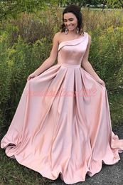 Beautiful One Shoulder Long Prom Dresses 2019 Satin Sleeveless Cheap Vestido de fiesta Formal Juniors Evening Wear Cheap Long Party Gowns