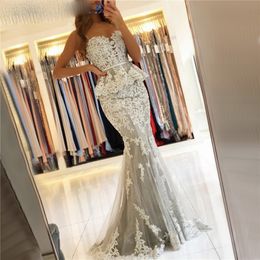 Prom Gowns Spaghetti Straps Silver Mermaid Evening Dress Ruffles Vestidos de fiesta de noche Custom made Lace Applique Formal esGown