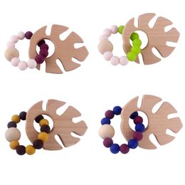 Natural Wooden Ring Teethers for Baby Health Care Accessories Infant Fingers Exercise Toys Colorful Beech Beaded Soothers M2208