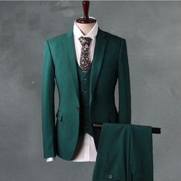 2019 New Wedding Tuxedos Green Men's Formal Suits Groomsmen Tuxedos Slim Fit British Plaid Customised Groom Wear (Jacket+Pants+Vest)