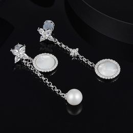 Wholesale-Asymmetric Eternelle Dropping Earrings With Pearl And Mother Of Pearl