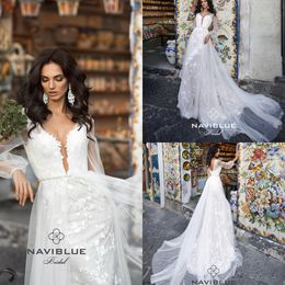 bohemian wedding dresses deep v neck appliqued long sleeves bridal gown beaded sash backless ruffle sweep train lace robes de marie
