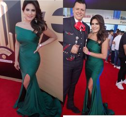 Dark Green Sexy Mermaid Dresses Strapless Simple Cheap High Side Split Formal Prom Party Gowns Vestidos De Fies Celebrity Runway Dress