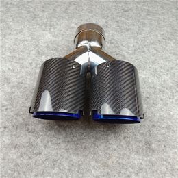 ONE PCS: Car Exhaust System Glossy Carbon fiber Double Exhausts tips/ muffler pipe Burnt blue Universal Nozzles