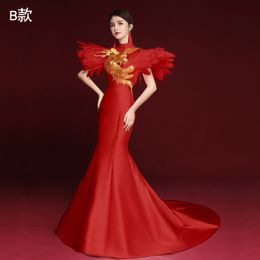 China Stage Show Qi Pao lady long Cheongsam party dresses Chinese Traditional style Oriental Prom clothing Luxury wedding Trailing gown