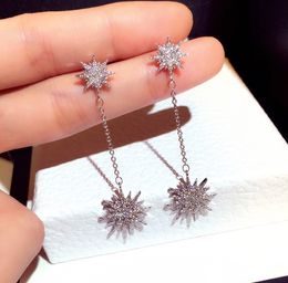 Hot New Fashion Designer Super Glittering Diamond Zircon Rhinestone Sun Flower Chandelier Stud Earrings for Women Girls