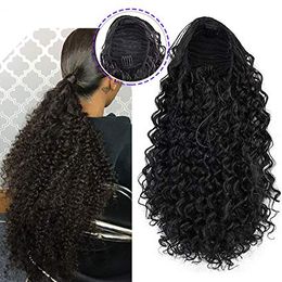 Afro Kinky Curly Drawstring Ponytail Clip In Hair Extension Short Black Curled Nature Looking brazilian virgin remy Hairpiece