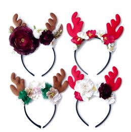 Chrstmas Hair Clasp Flowers Crown Children's Antler Christmas Party Hair Hoop Flower Deer Horn Hair Ornament Baby Headdress 15295