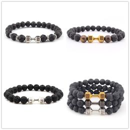 Lava Stone silver gold dumbbell Bead Bracelet Diy Essential Oil Diffuser Bracelet for women men jewelry