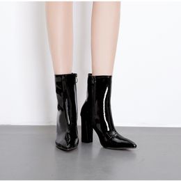 Hot Sale-MAIERNISI Women Boots Wedge Mid Calf Boots Women Shoes Black silver Fashion Mother Shoes Round Toe Ladies brand