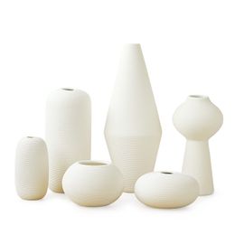 wholesalers chinese vases UK - Unglazed White Ceramic Bisque Vase Flower Centerpieces with Horizontal Strips Zen Spirit Home Office Cafe SPA Decoration Crafts