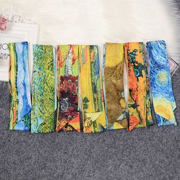 -Arte Abstract Van Gogh Campo de Trigo Starry Sky Impressão Tarja Bolsa Saco Levante Pequeno Silk Scarf Nenhuma fita de uso