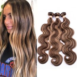 Malaysian Piano Colour Human Hair Body Wave 3 Bundles Piano #4/27 Brown Mix with Honey Blonde Highlight Colour Human Hair Weave Extensions