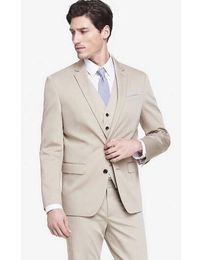 Brand New Beige Groom Tuxedos Notch Lapel Groomsman Wedding 3 Piece Suit Popular Men Business Jacket Blazer(Jacket+Pants+Tie+Vest) 2655