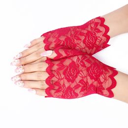 Fashion-Womens Lace Fingerless Gloves Half Finger Bridal Party Dress Gloves Sunproof Finger Out Gloves Black
