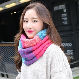 Wholesale-Rainbow Colour scarf new autumn and winter knitted high quality warm neck sleeve student couple scarf