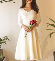 Real Images Sexy V-neck Formal 3/4 Sleeves Mother's Dresses Wedding Party Dress Short Knee-length Mother Of the Bride Dresses