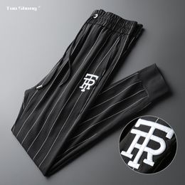 Letter Embroidery Striped Pants Men Black Middle Drawstring Full Pant Fashion Designer Joggers Mens Casual Trousers