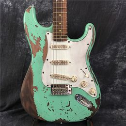 Custom shop electric guitar ST relics electric guitar, green, handmade artifacts, rosewood fingerboard, free shipping