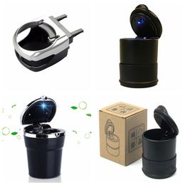 LED Portable Car Ashtray Car Ashtray Holder Truck Auto Cigarette Ashtray Holder Box Case Black Car-styling Storage Ashtrays DH0968-3