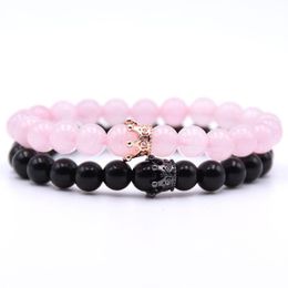 Fashion Natural Stone Beads Elastic Couple Bracelets Bangles For Women Men Yoga Charm Jewelry Imperial Crown Bracelet Gift