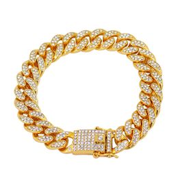 Hip Hop Mens Bracelet Iced Out 18k Gold Filled Full Rhinestone Paved Classic Wrist Chain 21cm Drop Shipping