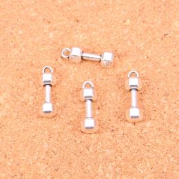 67pcs Charms fitness equipment dumbbell Antique Silver Plated Pendants Making DIY Handmade Tibetan Silver Jewelry 21*6*6mm