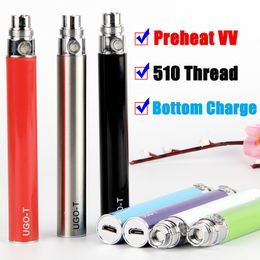 UGO T 650mAh 900mAh 1100mAh Preheat VV Battery Ego EVOD USB Passthrough Bottom Charge 510 Thread Batteries Vape Pen Variable Voltage Vapour