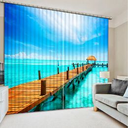 Luxury 3D Window Curtain living room Shower Hooks Boardwalk in beautiful big river Curtains blackout Tapestry Custom size