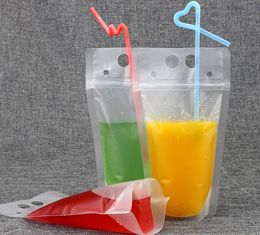 Clear Drink Pouches Bags frosted Stand-up Plastic Drinking Bag with holder Reclosable Heat-Proof SN252