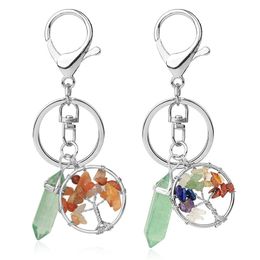 Natural Stone Keychains Green Fluorite Winding Tree of Life Reiki Pendant Crystal Key Chain for Bag Car Ladies Jewellery