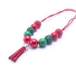 Newest Christmas Style Color Tassel Kid Chunky Necklace Bsst Gift Bubblegume Bead Chunky Necklace Jewelry For Baby Kid Girl
