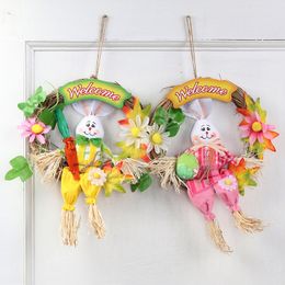 Easter Bunny Wreath Straw Bunny Decoration Door Ornaments Rabbit Wall Hangings Festive & Party Supplies Easter Gadgets